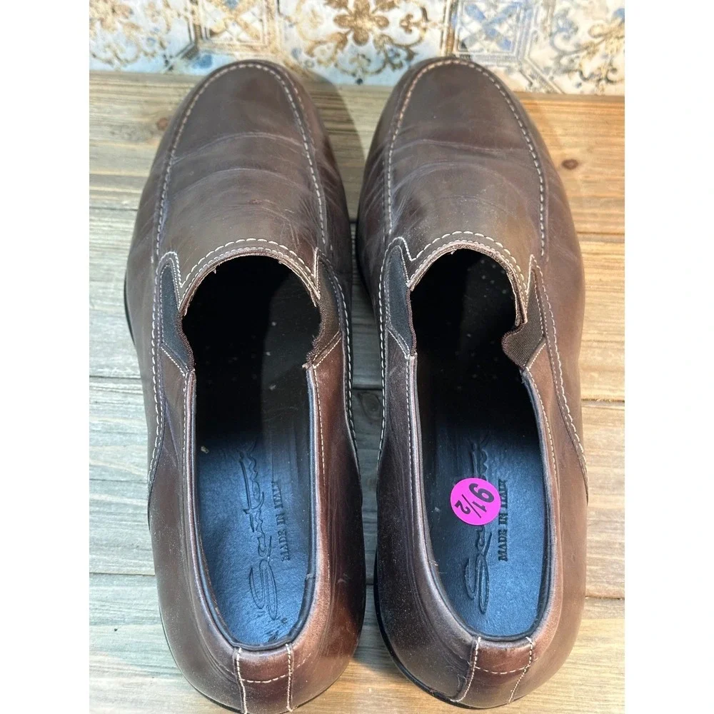 Santoni Loafers Leather Slip On Mens 9.5 Brown Good - Picture 4 of 9